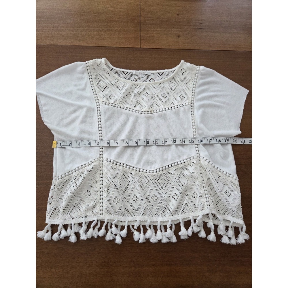 Miss Me Sheer Crochet Top Women's M Romantic Cottagecore Boho Fringe - Picture 8 of 10